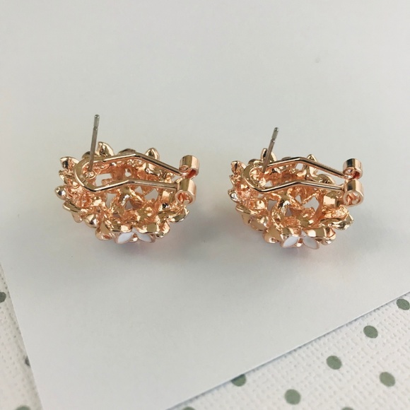 Flower Earrings White Pink Rose Gold Stud Bling - Picture 4 of 6